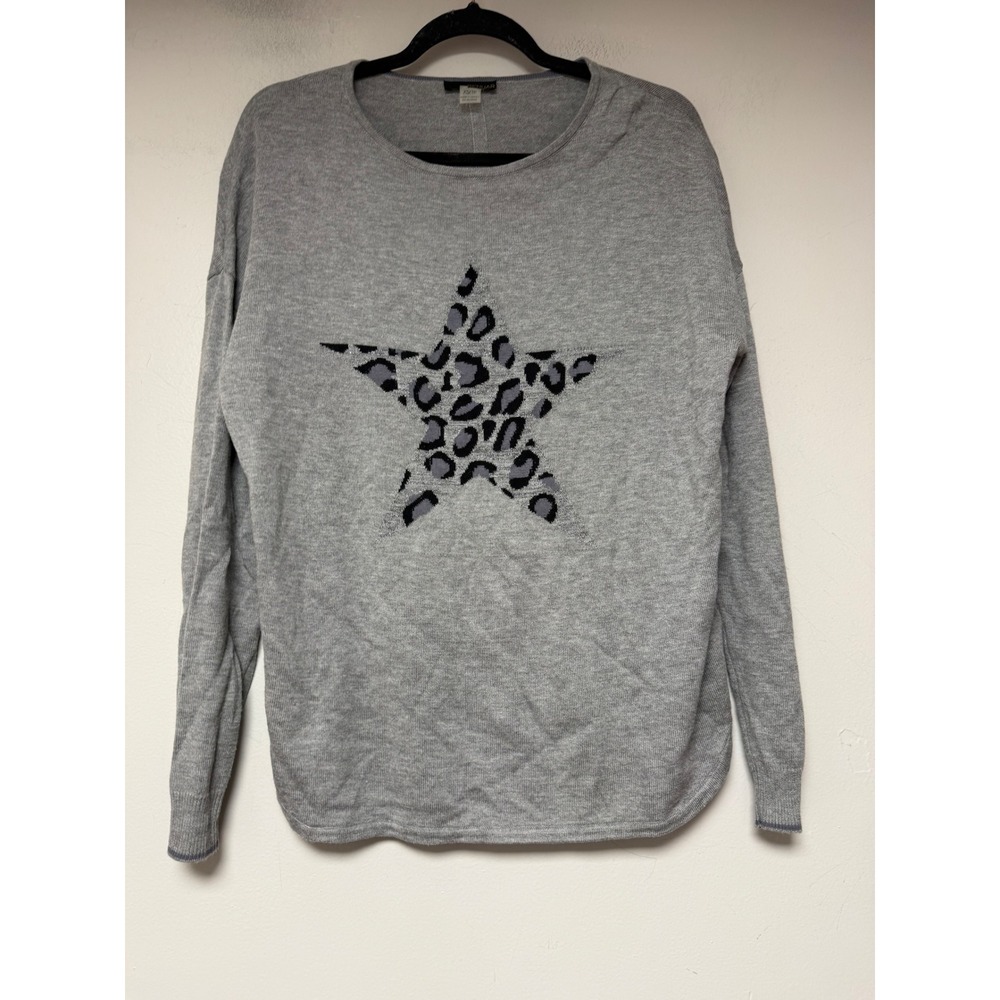 Renuar Sweater Women XS Grey Excellent Leopard Star Graphic Cotton Rayon